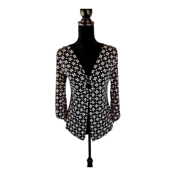 BRITTANY BLACK Women's Lightweight Blouse Top Small Black White Geometric - Picture 1 of 3